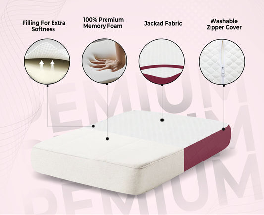 Queen Size Memory Foam Cervical Pillow with Belt – Wine (20x12x3.5 Inches)
