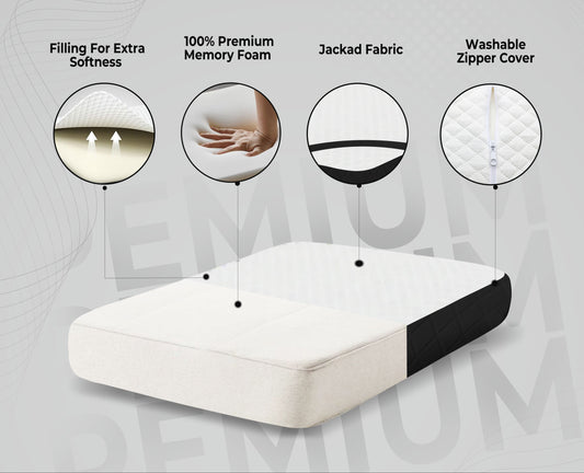Queen Size Memory Foam Cervical Pillow with Belt – Black (20x12x3.5 Inches)