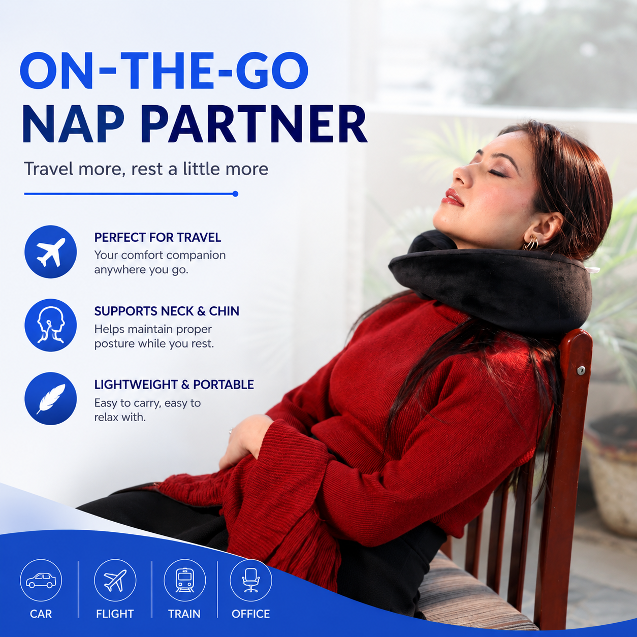 Adjustable Memory Foam Travel Neck Pillow