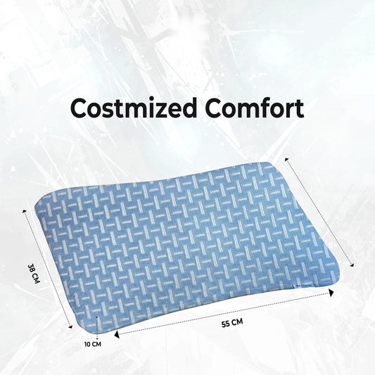 Dual-Sided Curved Memory Foam Support Pillow - Blue (22x15x4 Inches)