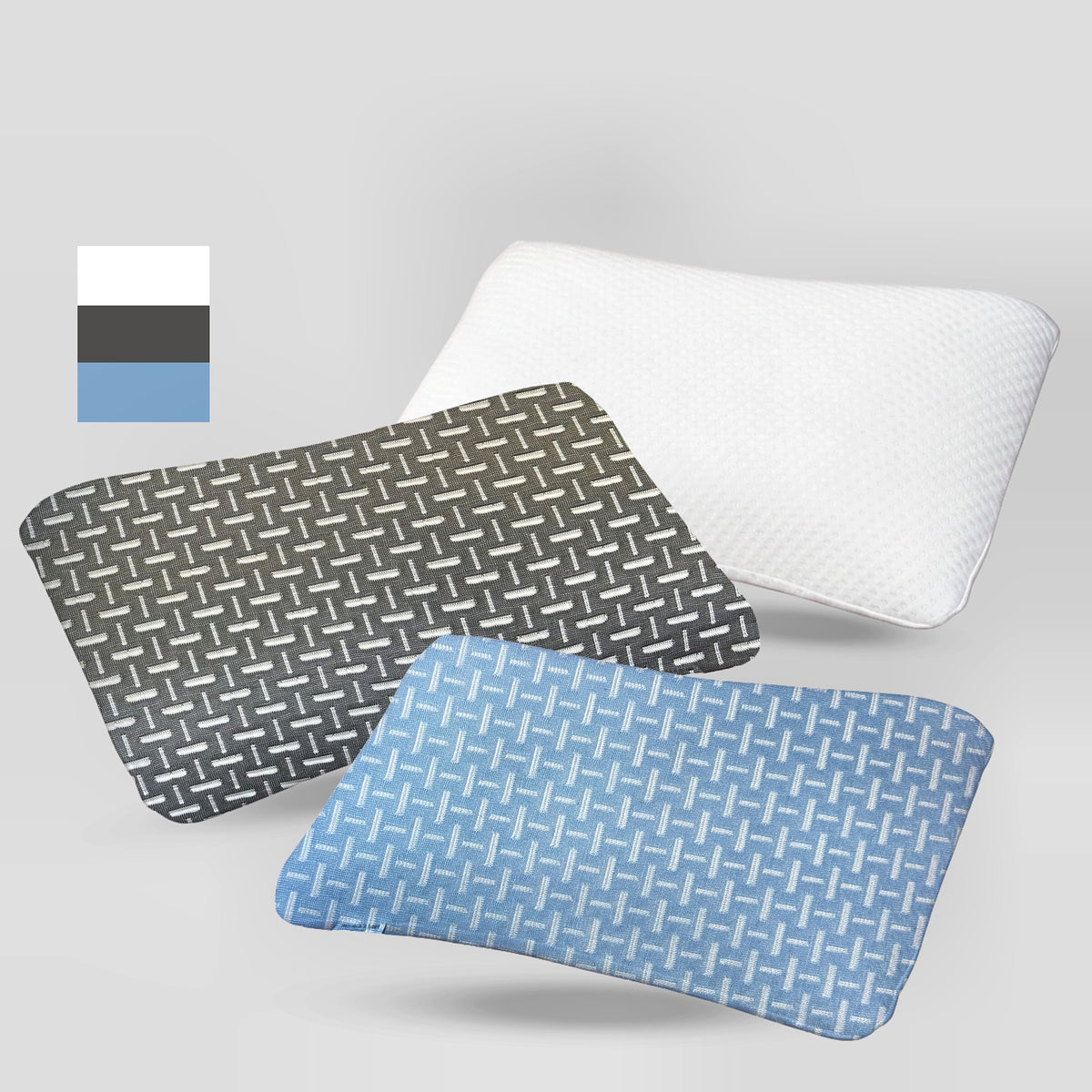 Dual-Sided Curved Memory Foam Support Pillow - Blue (22x15x4 Inches)