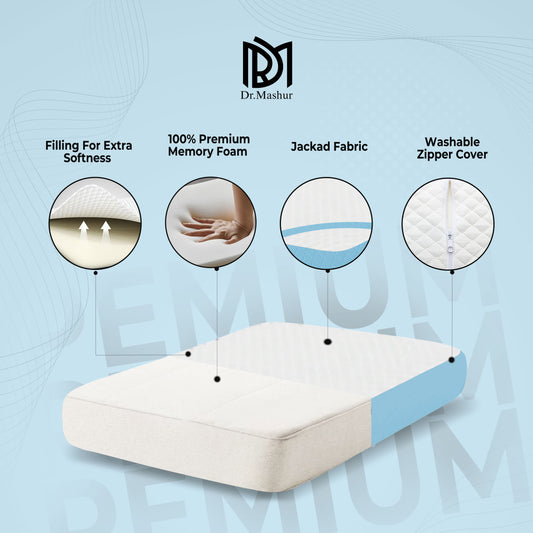 Queen Size Memory Foam Cervical Pillow with Belt – Sky Blue