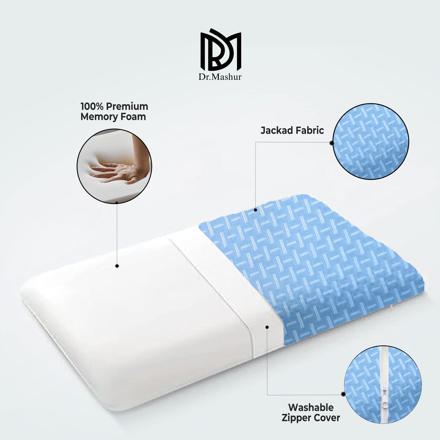 SlimAlign King Size Ultra-Slim Comfort Support Pillow – Sky Blue