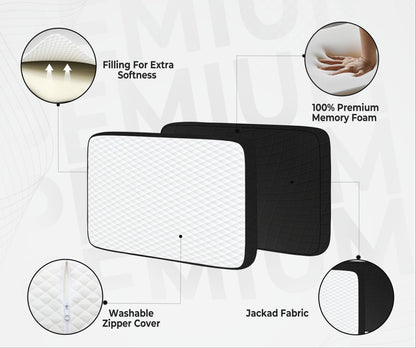 Queen Size Memory Foam Neck Support Pillow – Black (20×12×3.5 Inches)
