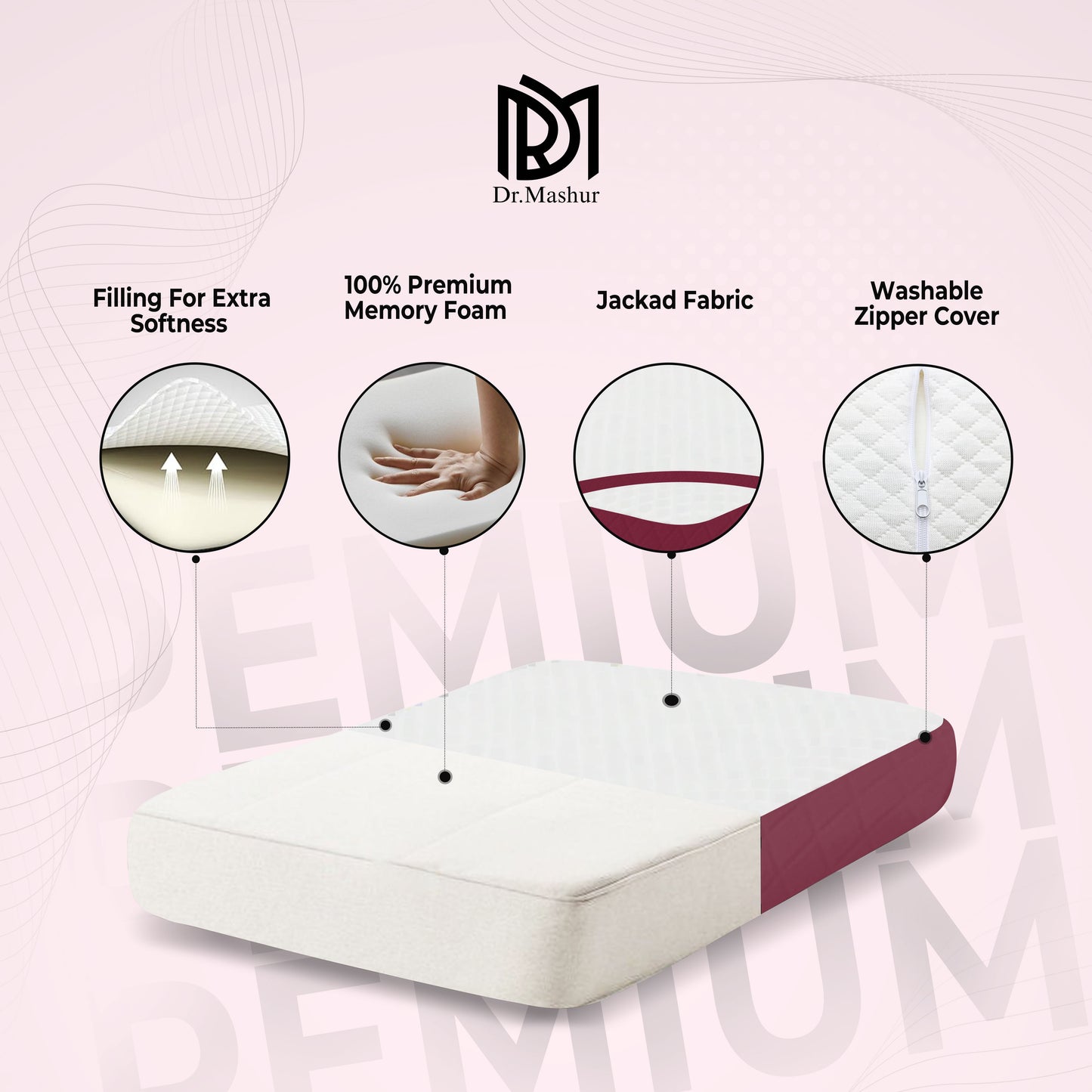 Queen Size Memory Foam Cervical Pillow with Belt – Wine