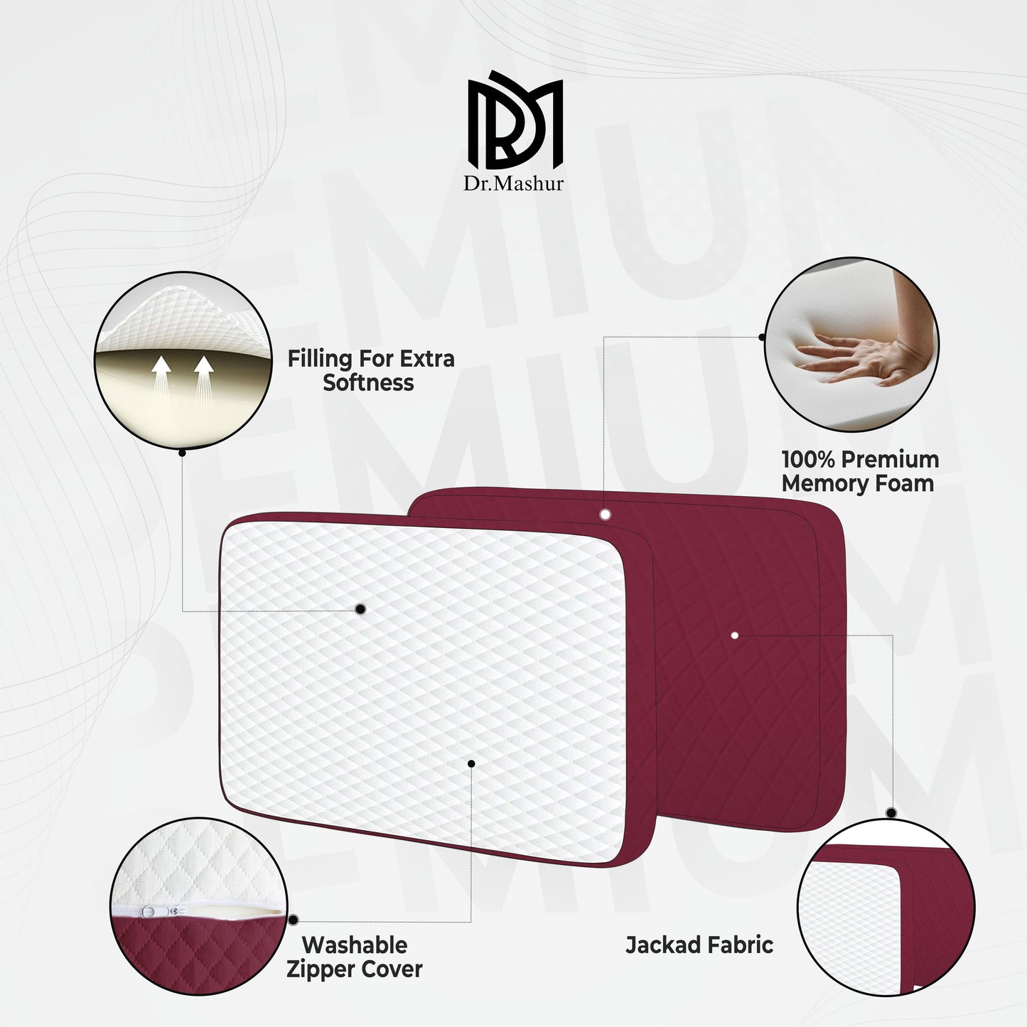Queen Size Memory Foam Neck Support Pillow – Wine