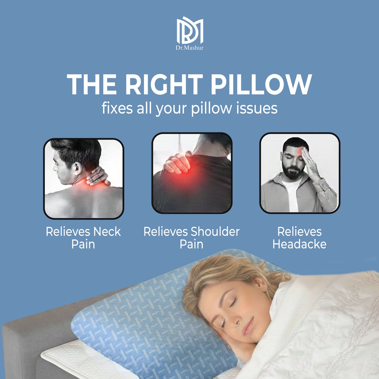 Queen Size Memory Foam Sleeping Pillow –  Sky