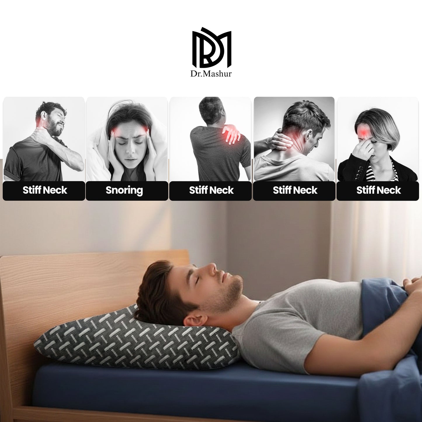 SlimAlign King Size Ultra-Slim Comfort Support Pillow – Black