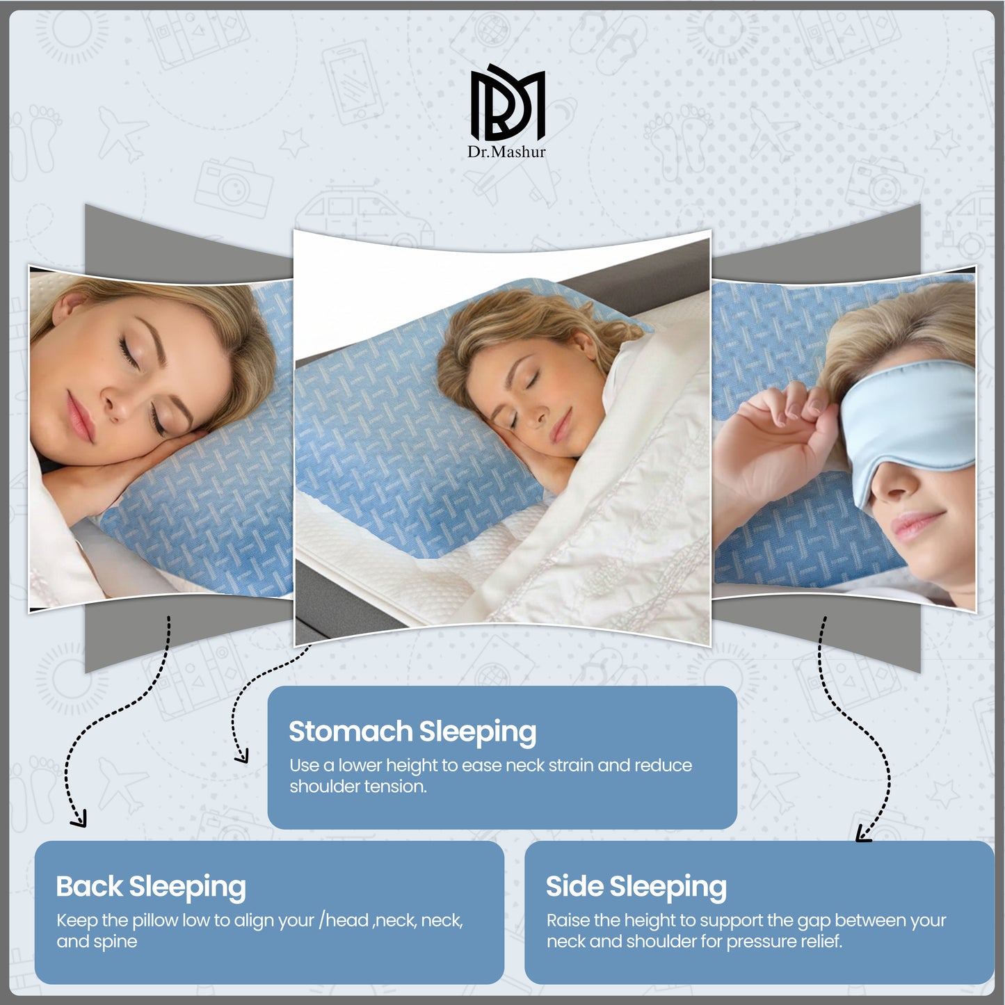 Queen Size Memory Foam Sleeping Pillow –  Sky