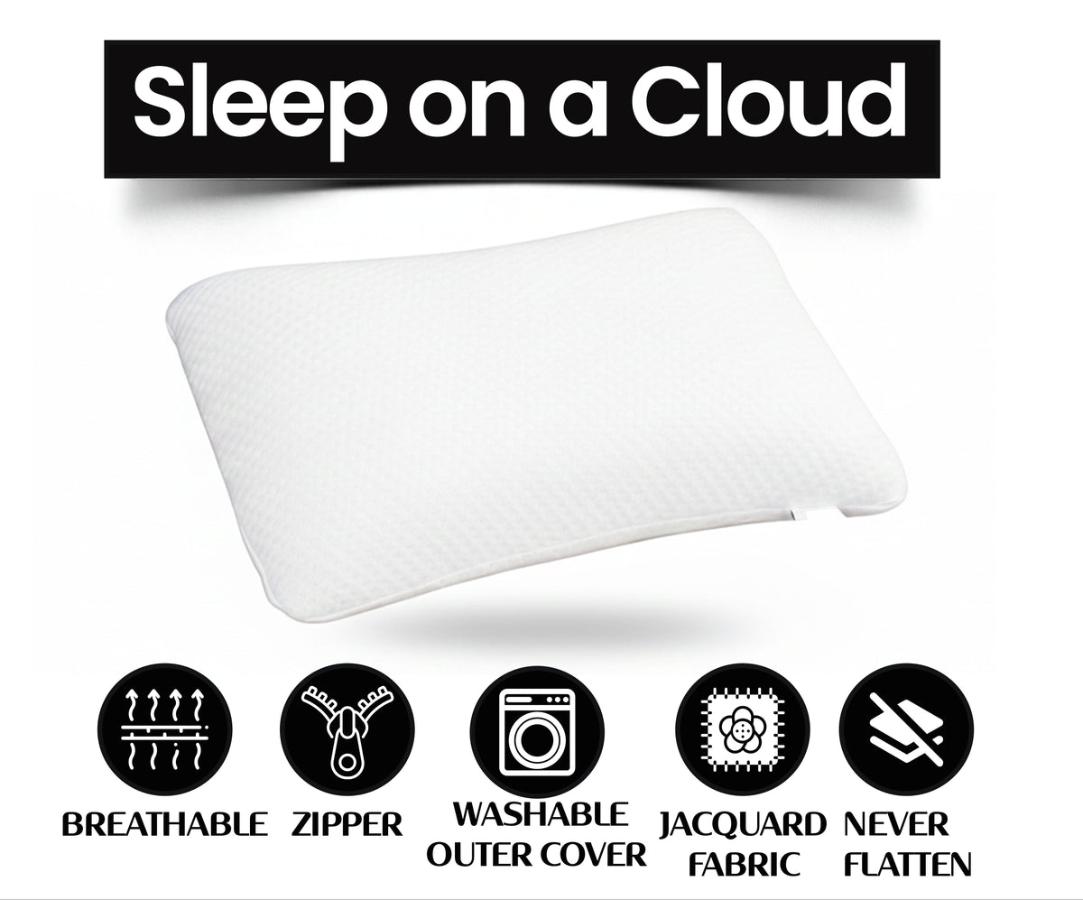 Dual-Sided Curved Memory Foam Support Pillow - white (22×15×4 Inches)