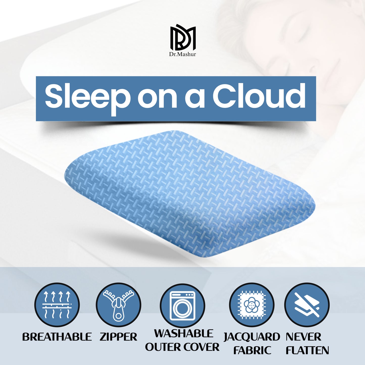 Queen Size Memory Foam Sleeping Pillow –  Sky