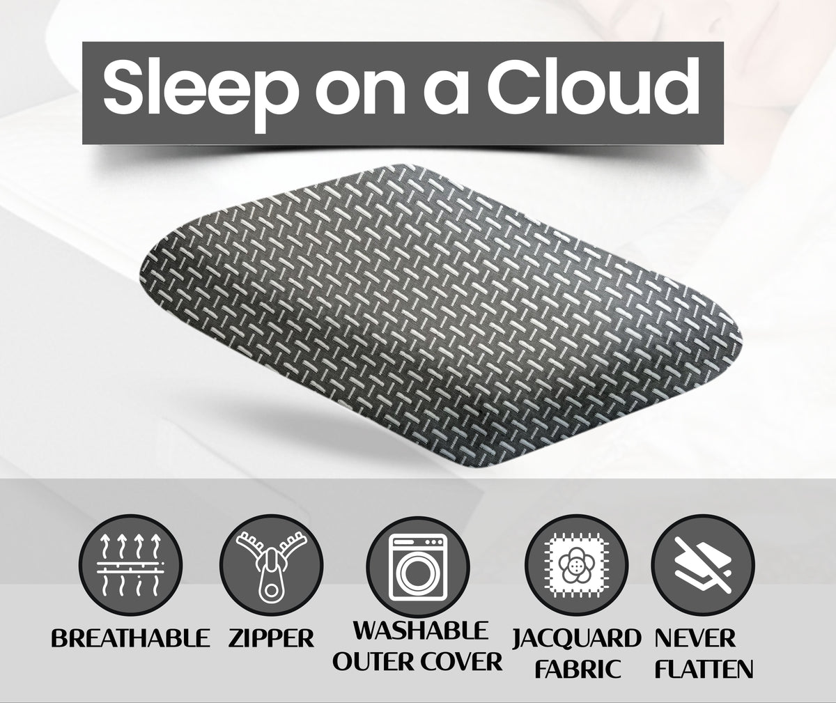 Queen Size Memory Foam Sleeping Pillow – Grey (20x12x3.5 Inches)