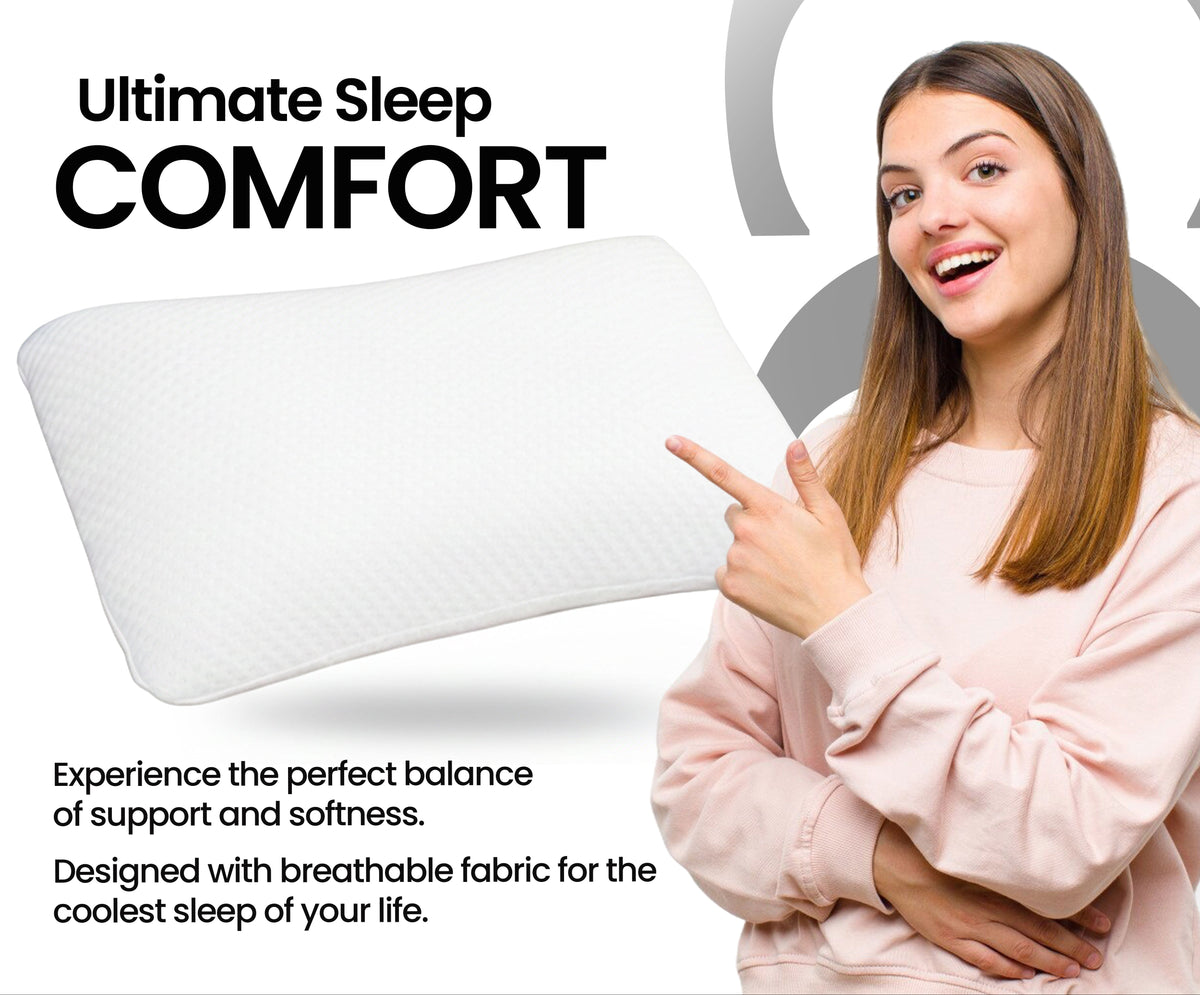 Dual-Sided Curved Memory Foam Support Pillow - white (22×15×4 Inches)
