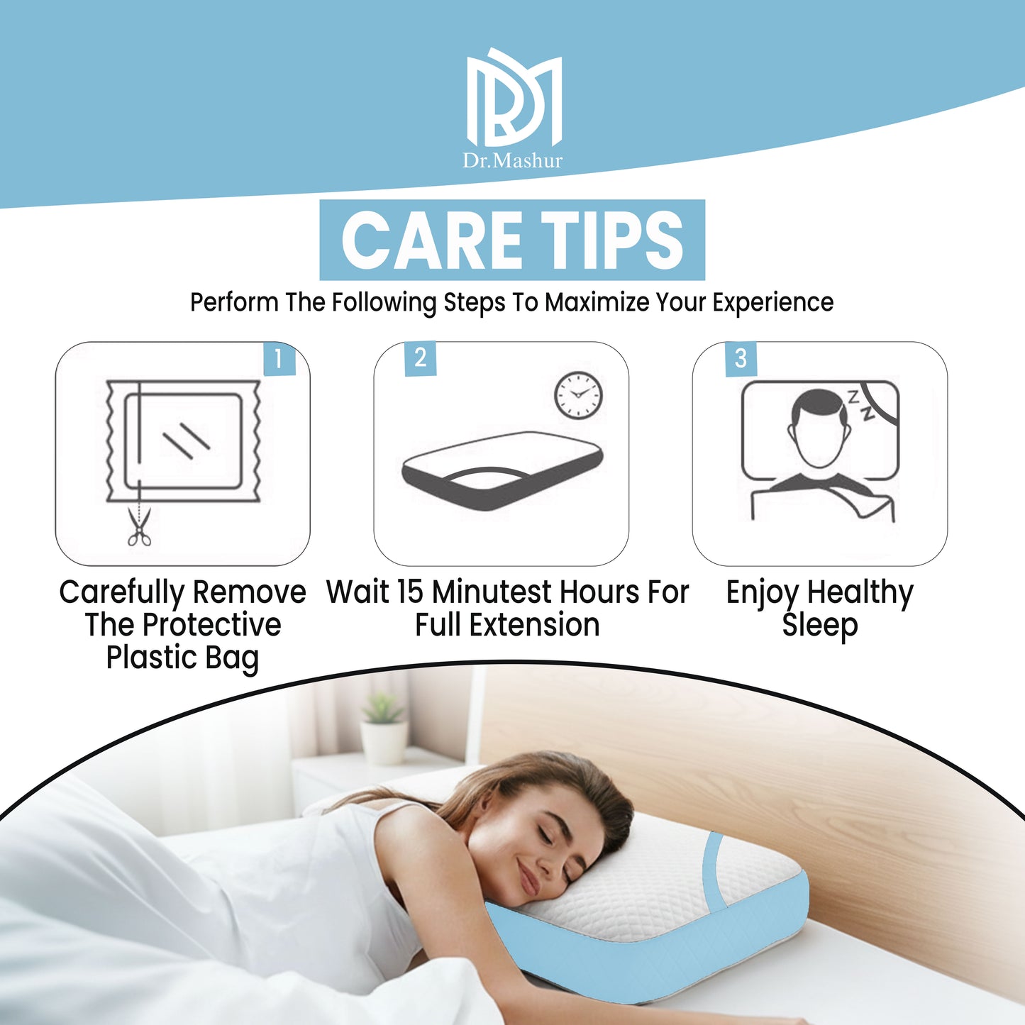 Queen Size Memory Foam Cervical Pillow with Belt – Sky Blue