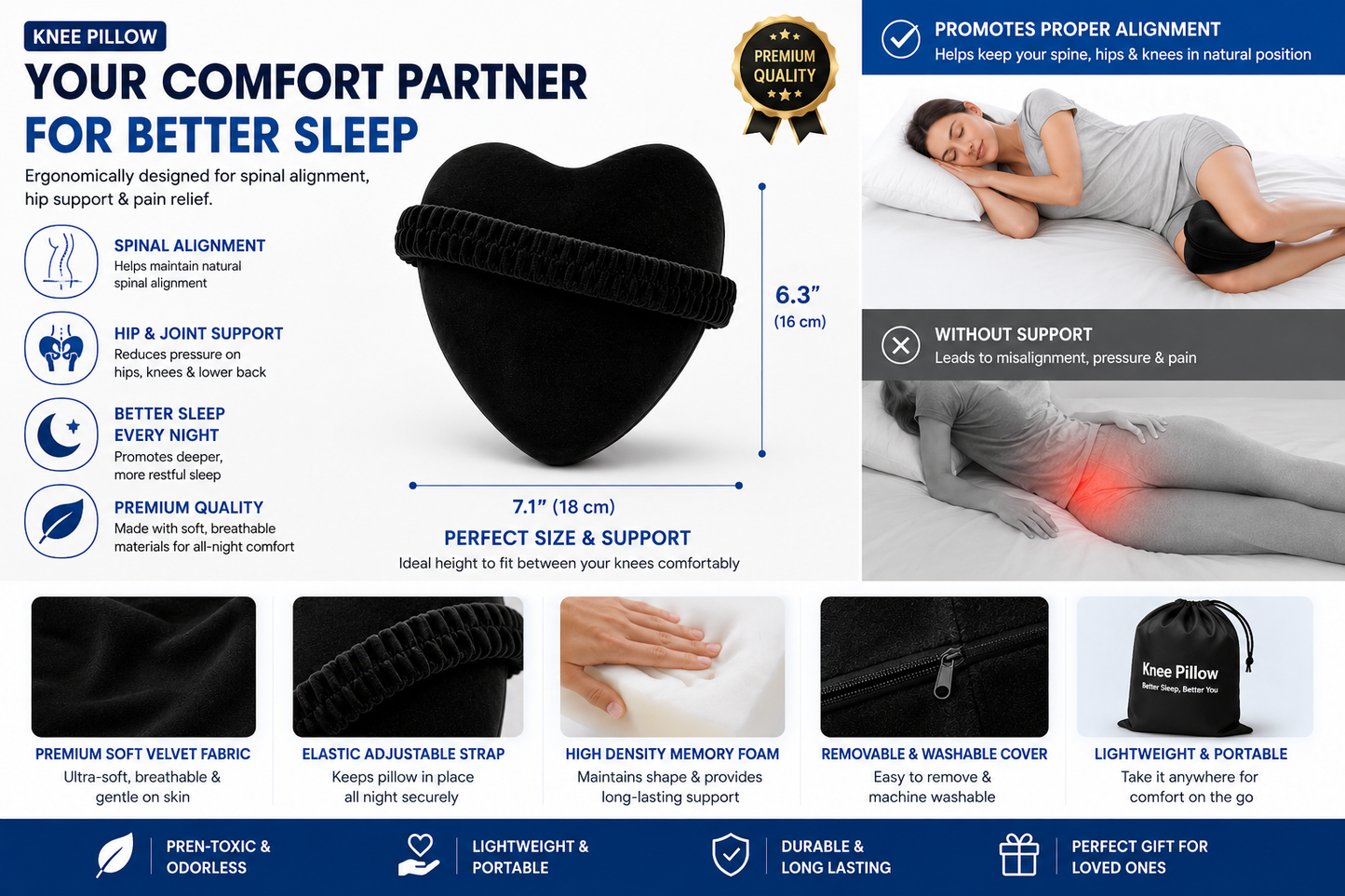Heart-Shaped Memory Foam Knee Support Pillow  Description