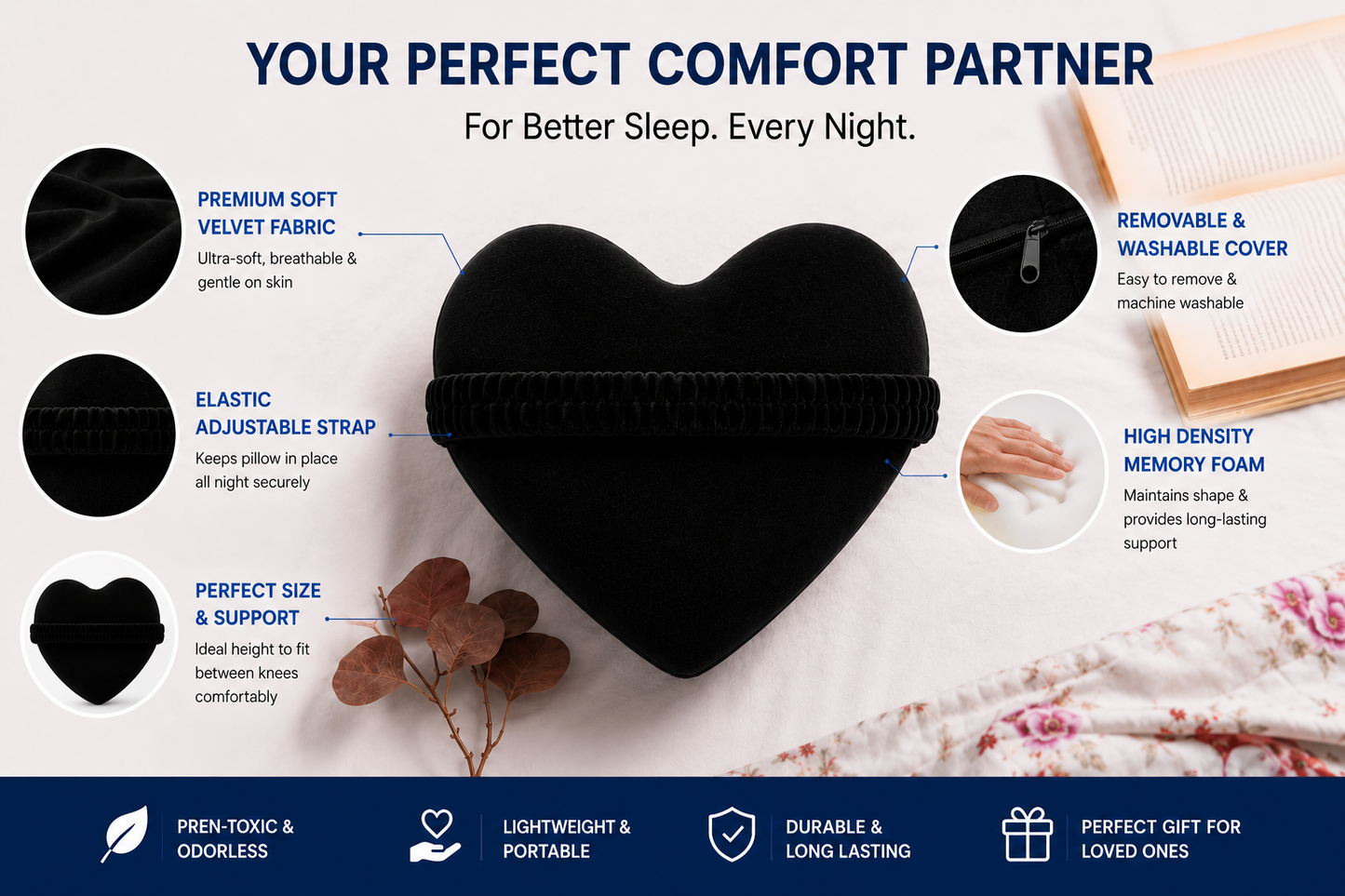 Heart-Shaped Memory Foam Knee Support Pillow  Description