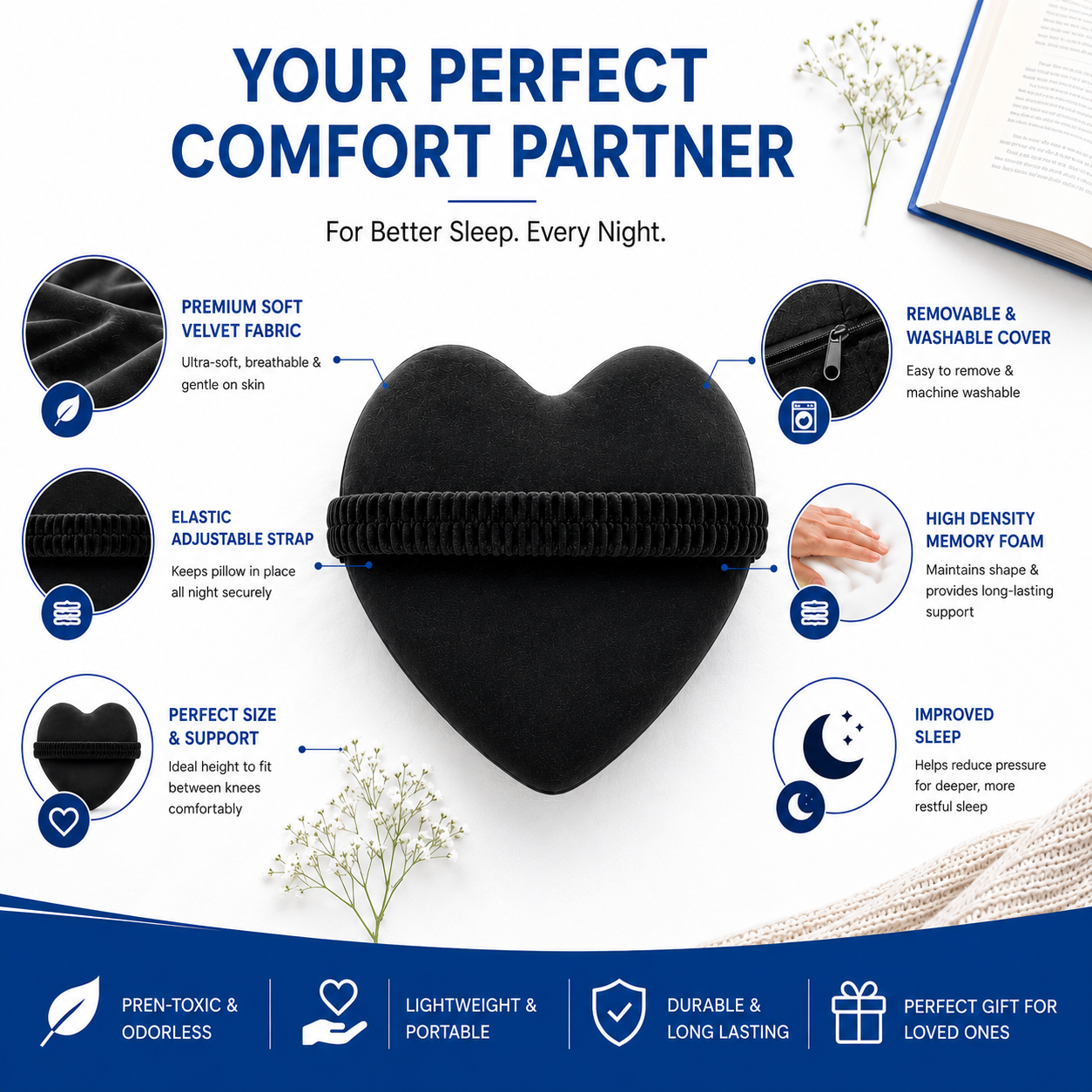 Heart-Shaped Memory Foam Knee Support Pillow  Description