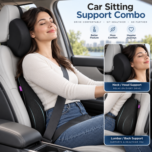 Car Headrest Pillow & Back Support Cushion Combo