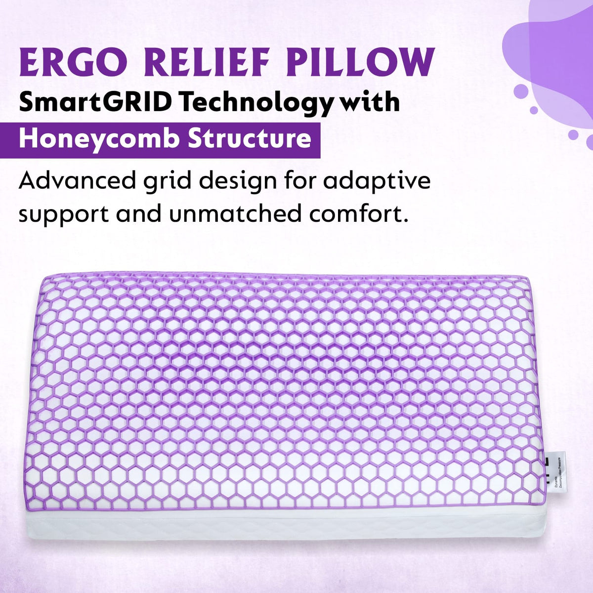 Purple Honeycomb Gel Grid Ergonomic Pillow for Neck Support (19×12×4 Inches)