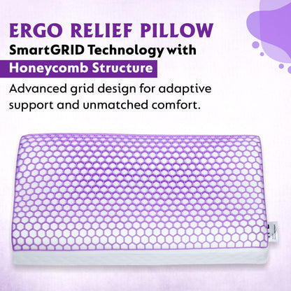 Purple Honeycomb Gel Grid Ergonomic Pillow for Neck Support (19×12×4 Inches)