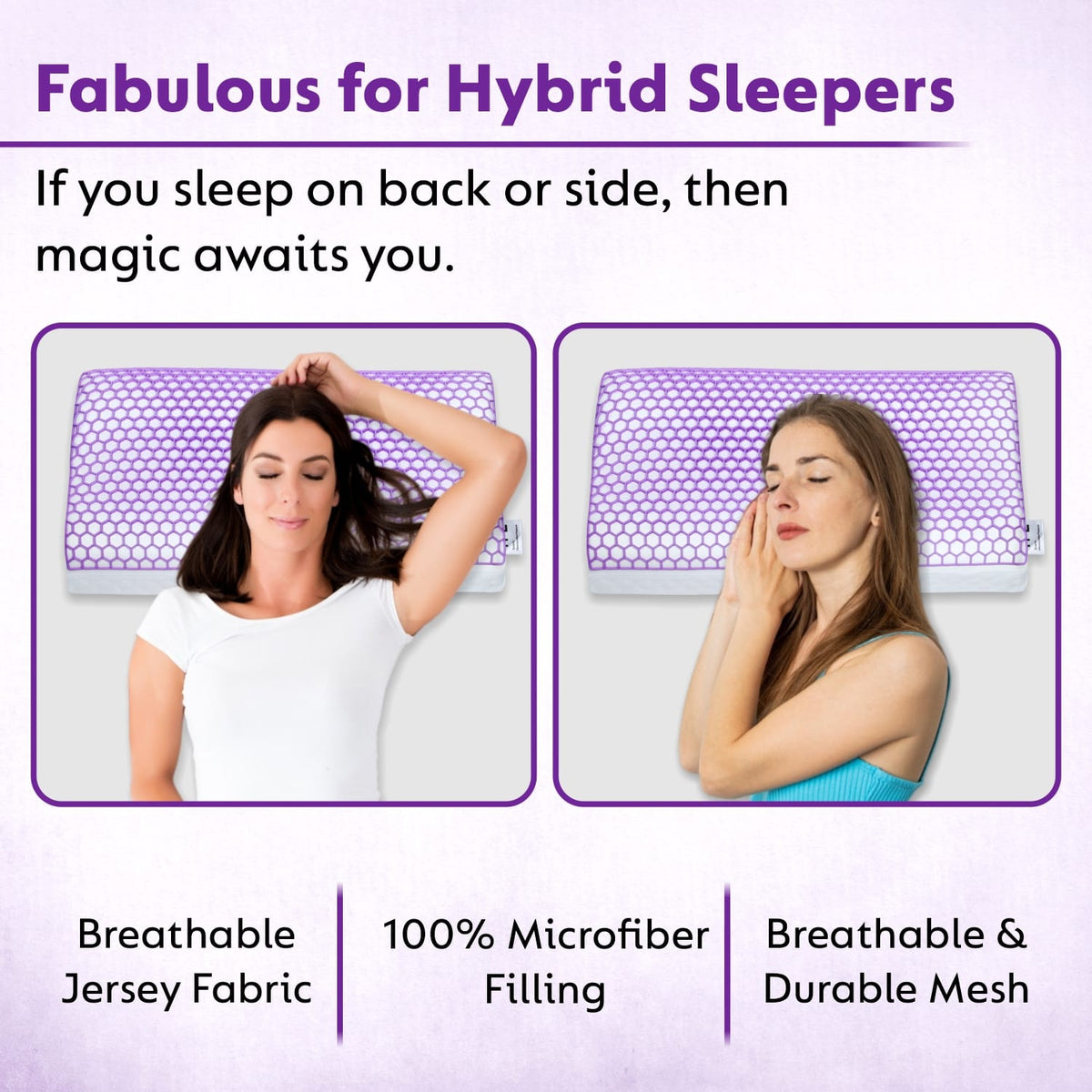 Purple Honeycomb Gel Grid Ergonomic Pillow for Neck Support (19×12×4 Inches)