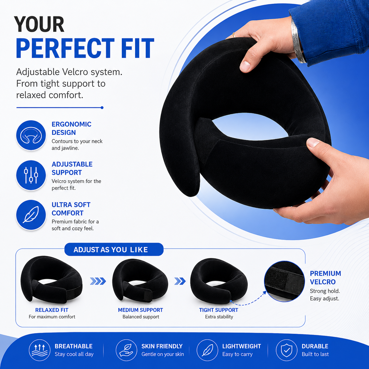 Adjustable Memory Foam Travel Neck Pillow