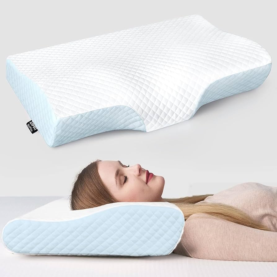 Ergonomic Contour Memory Foam Cervical Pillow with Breathable Double Cover