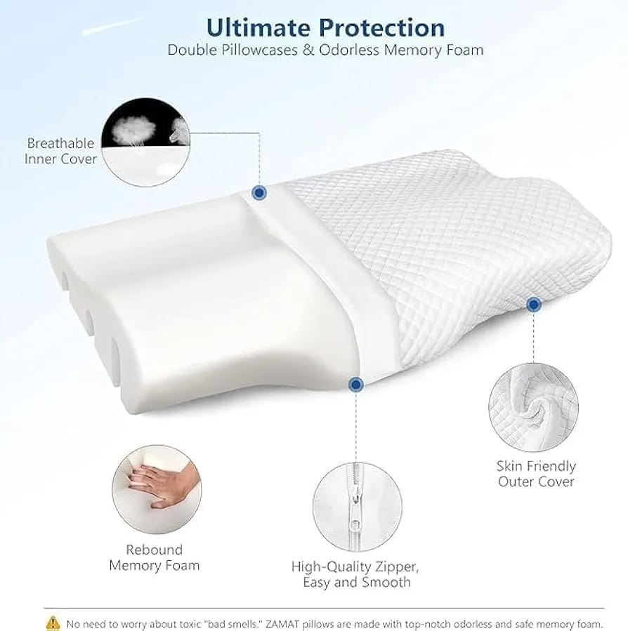 Ergonomic Contour Memory Foam Cervical Pillow with Breathable Double Cover