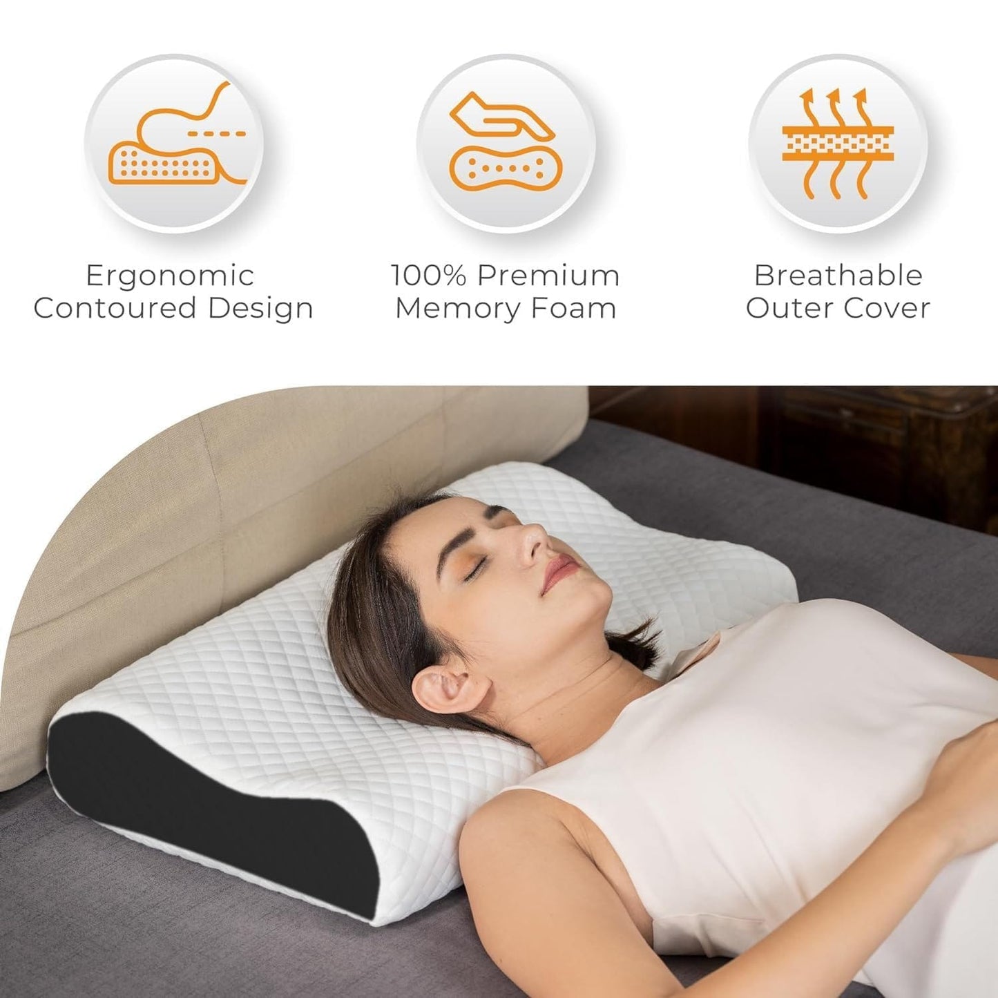 Ergonomic Contour Memory Foam Cervical Pillow for Neck Support