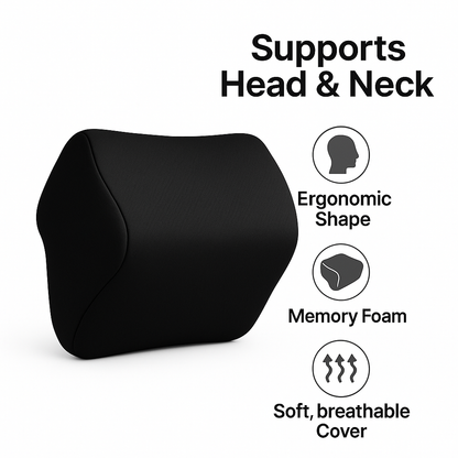 Memory Foam Car Neck Support Pillow | Ergonomic Headrest Cushion for Travel & Driving (11×9×5 Inches)