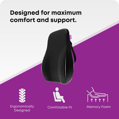 Memory Foam Lumbar Support Cushion for Office Chair & Car Seat | Lower Back Pain Relief Pillow