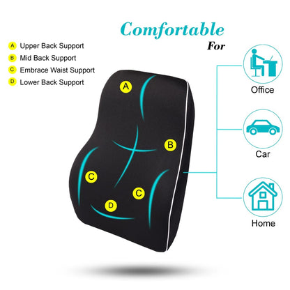 Memory Foam Lumbar Support Cushion for Office Chair & Car Seat | Lower Back Pain Relief Pillow
