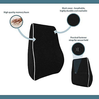 Memory Foam Lumbar Support Cushion for Office Chair & Car Seat | Lower Back Pain Relief Pillow
