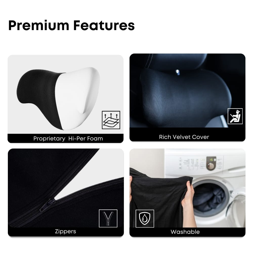 Ergonomic Memory Foam Car Neck Pillow | Headrest Support Cushion for Neck Pain Relief (12×8×5 Inches)