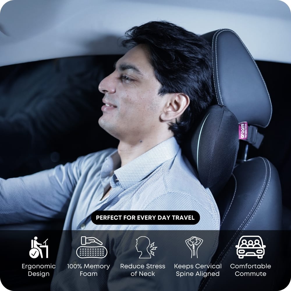 Ergonomic Memory Foam Car Neck Pillow | Headrest Support Cushion for Neck Pain Relief (12×8×5 Inches)