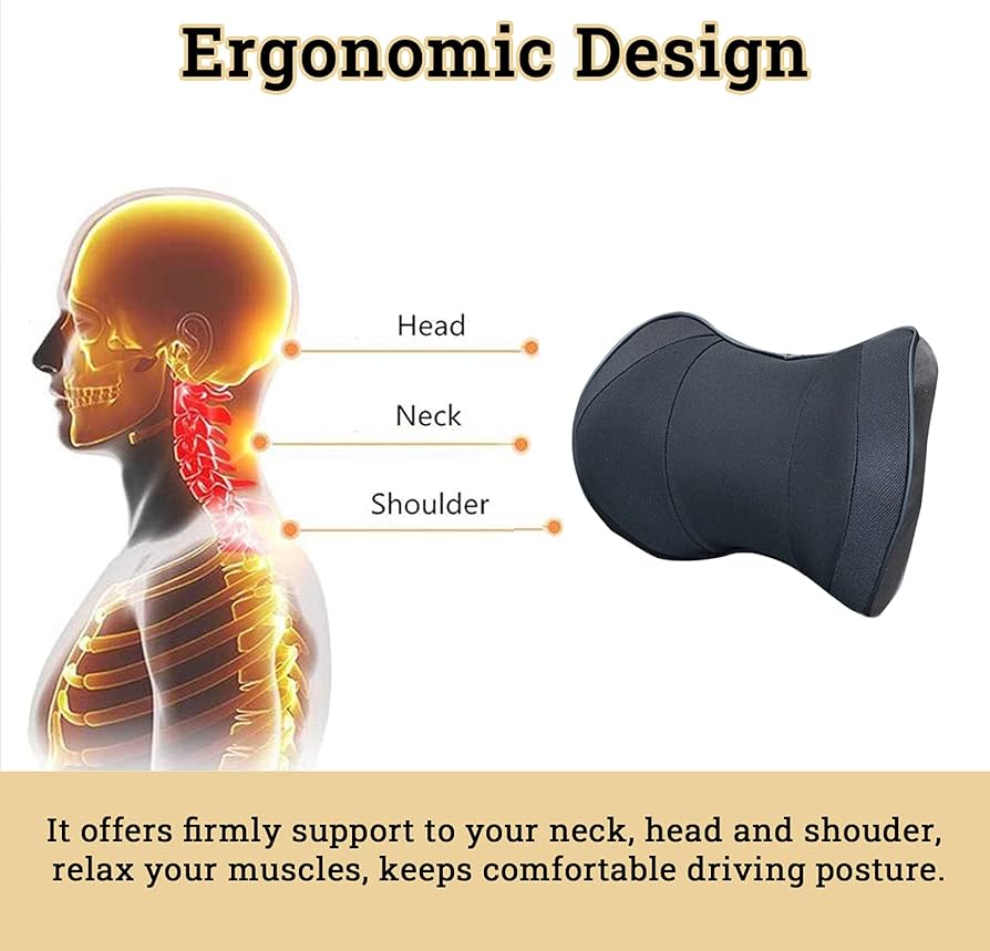 Ergonomic Memory Foam Car Neck Pillow | Headrest Support Cushion for Neck Pain Relief (12×8×5 Inches)