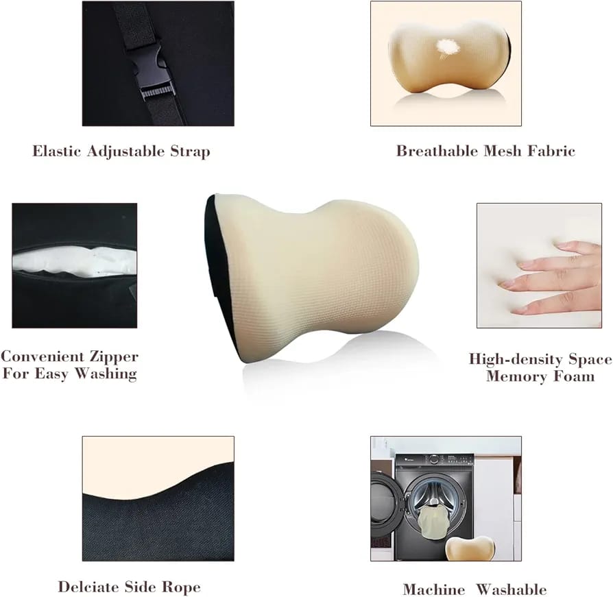 Ergonomic Memory Foam Car Neck Pillow | Headrest Support Cushion for Neck Pain Relief (12×8×5 Inches)