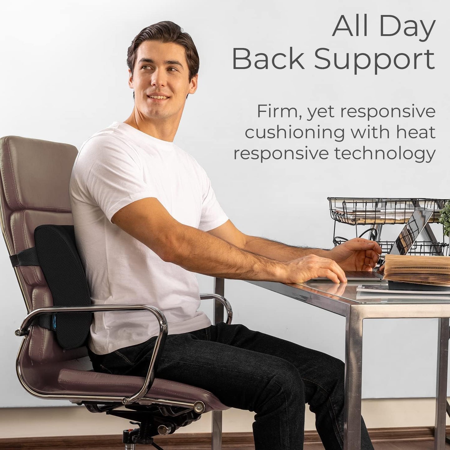 Ergonomic Memory Foam Lumbar Support Pillow | Back Cushion for Office Chair, Car & Home