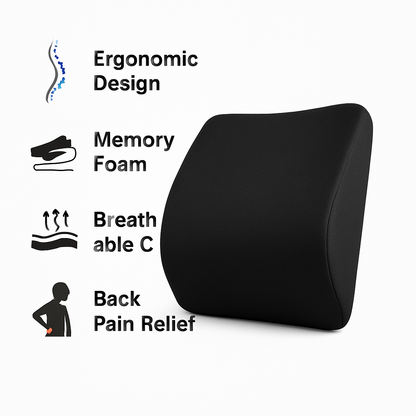 Ergonomic Memory Foam Lumbar Support Pillow | Back Cushion for Office Chair, Car & Home