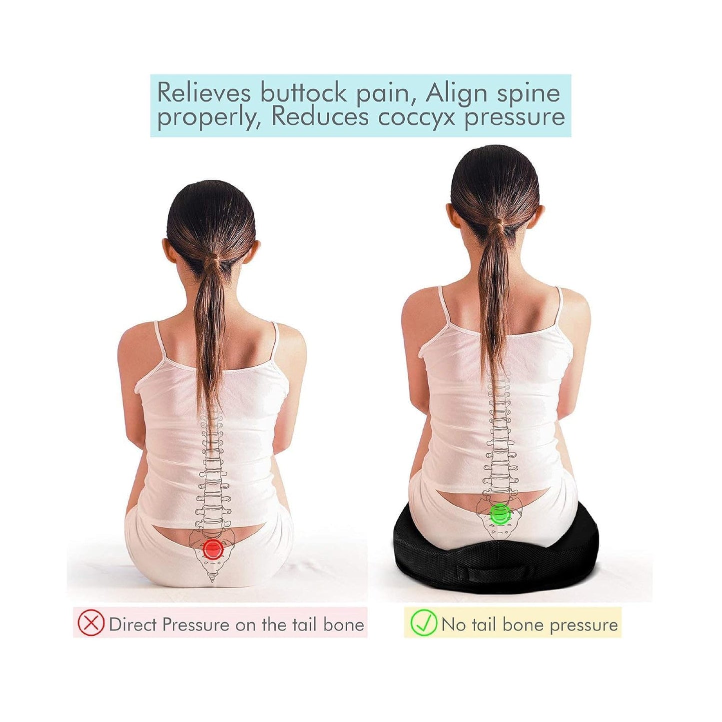 Orthopedic Coccyx Seat Cushion for Tailbone & Sciatica Relief | Memory Foam Sitting Pillow