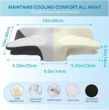 Ergonomic Cervical Memory Foam Pillow for Neck Pain Relief | Orthopedic Contour Sleeping Pillow (25×15×6 Inches)