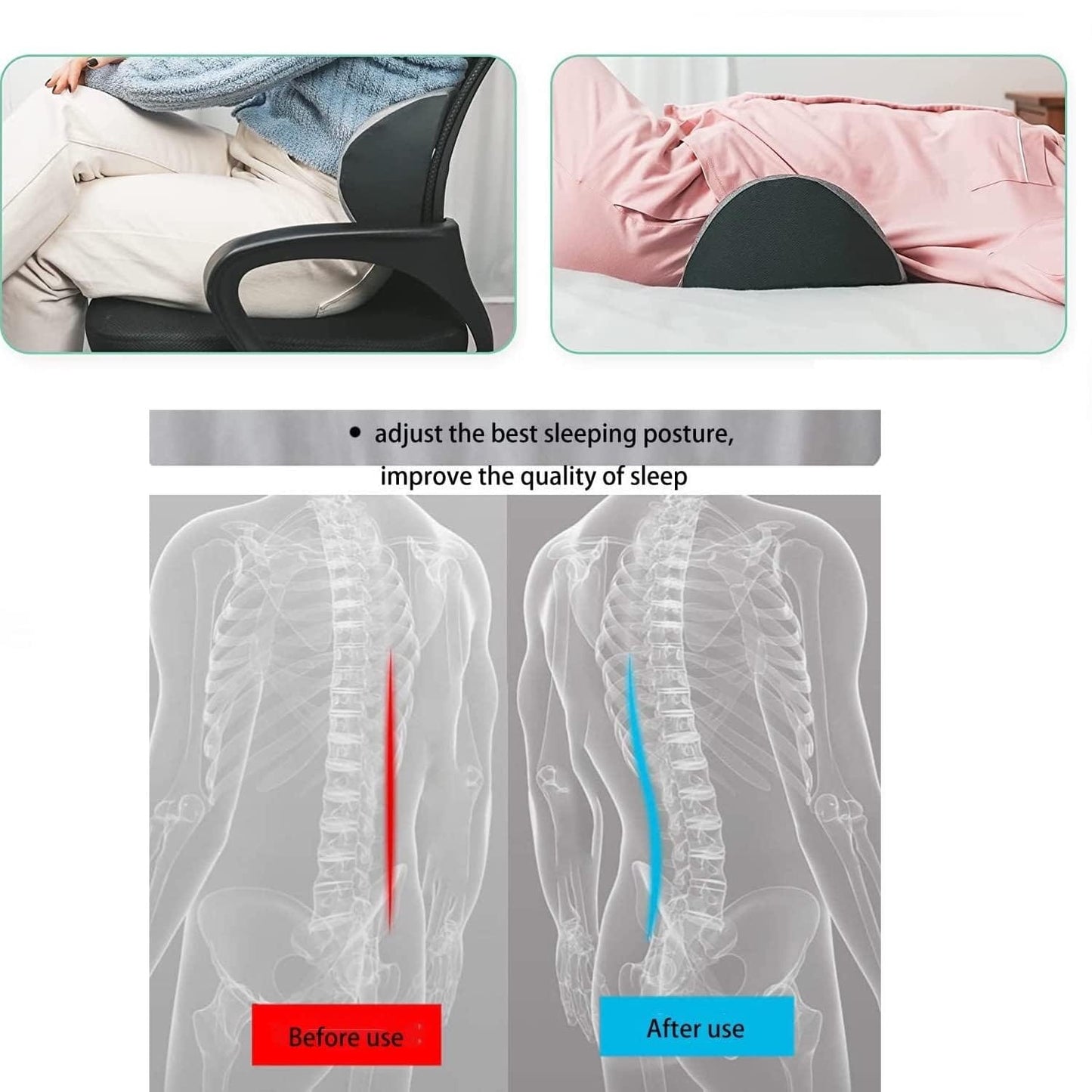 Lumbar Support Pillow for Sleeping | Memory Foam Lower Back Cushion for Spinal Alignment & Pain Relief