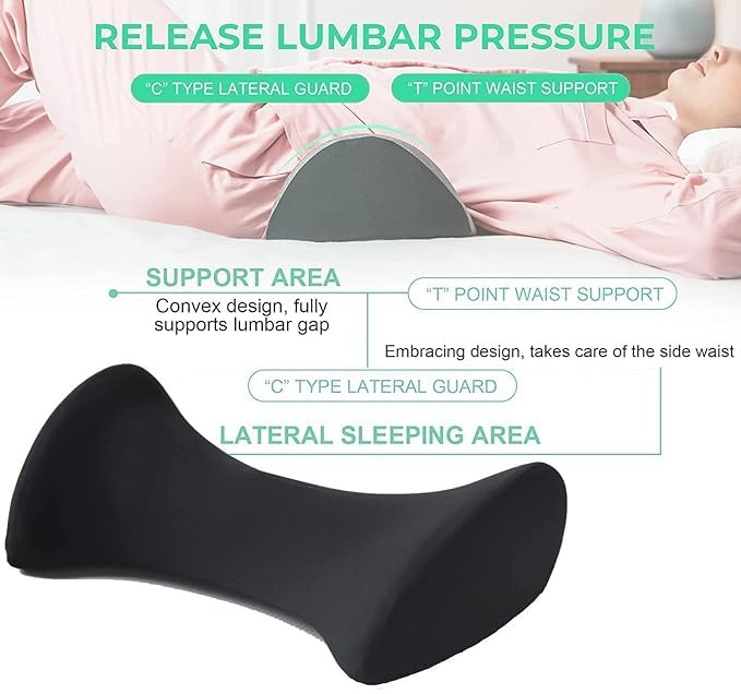 Lumbar Support Pillow for Sleeping | Memory Foam Lower Back Cushion for Spinal Alignment & Pain Relief