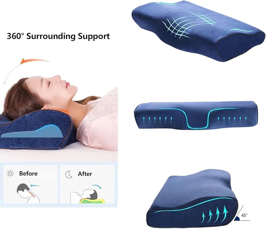 Ergonomic Neck Curve Memory Foam Support Pillow (19.5×12×4.5 Inches)