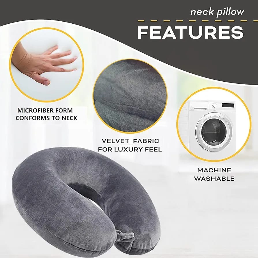 U-Shaped Travel Neck Pillow for Car, Flight & Office (13×13×5 Inches)