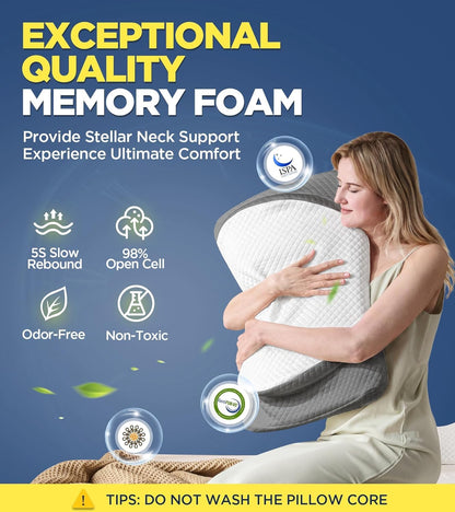 Two-Step Contour Memory Foam Neck Support Pillow (25×16×5 Inches)