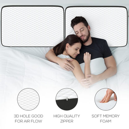 Queen Size Memory Foam Neck Support Pillow – Black (20×12×3.5 Inches)