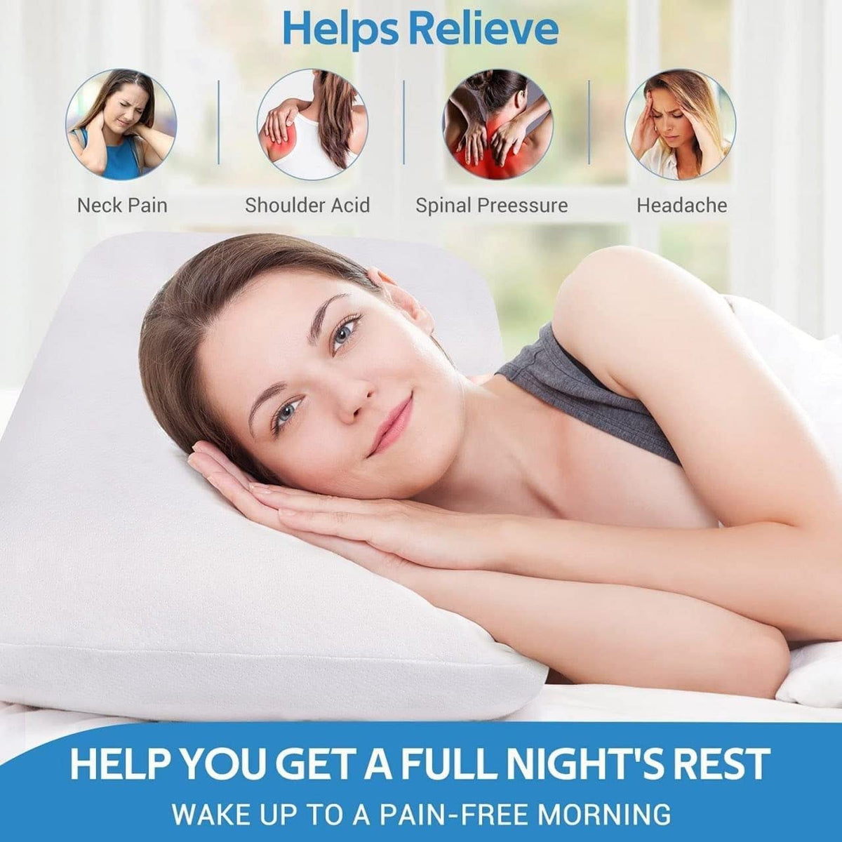 King Size Memory Foam Neck Support Pillow (24×16×5 Inches)