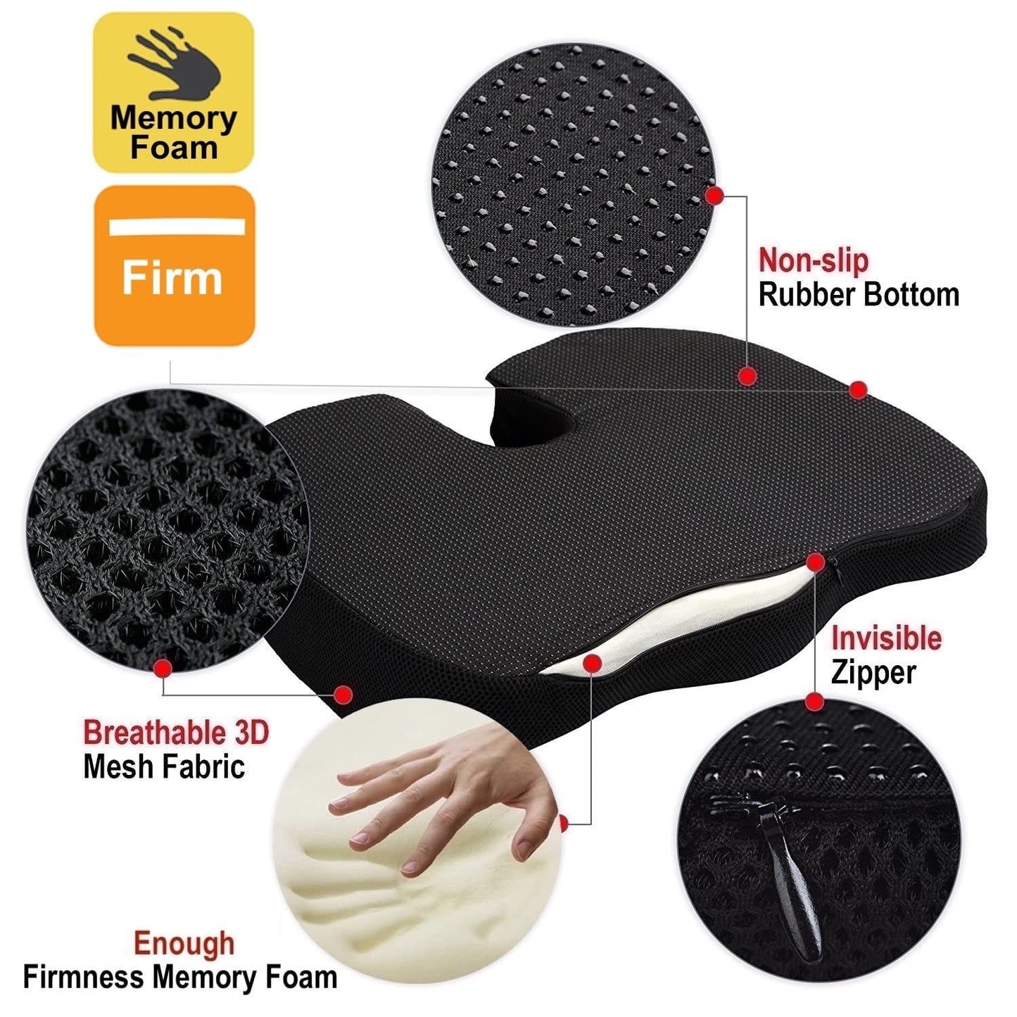 Ergonomic Memory Foam Coccyx Seat Support Cushion