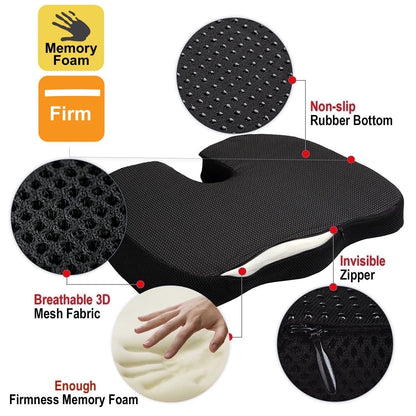Ergonomic Memory Foam Coccyx Seat Support Cushion